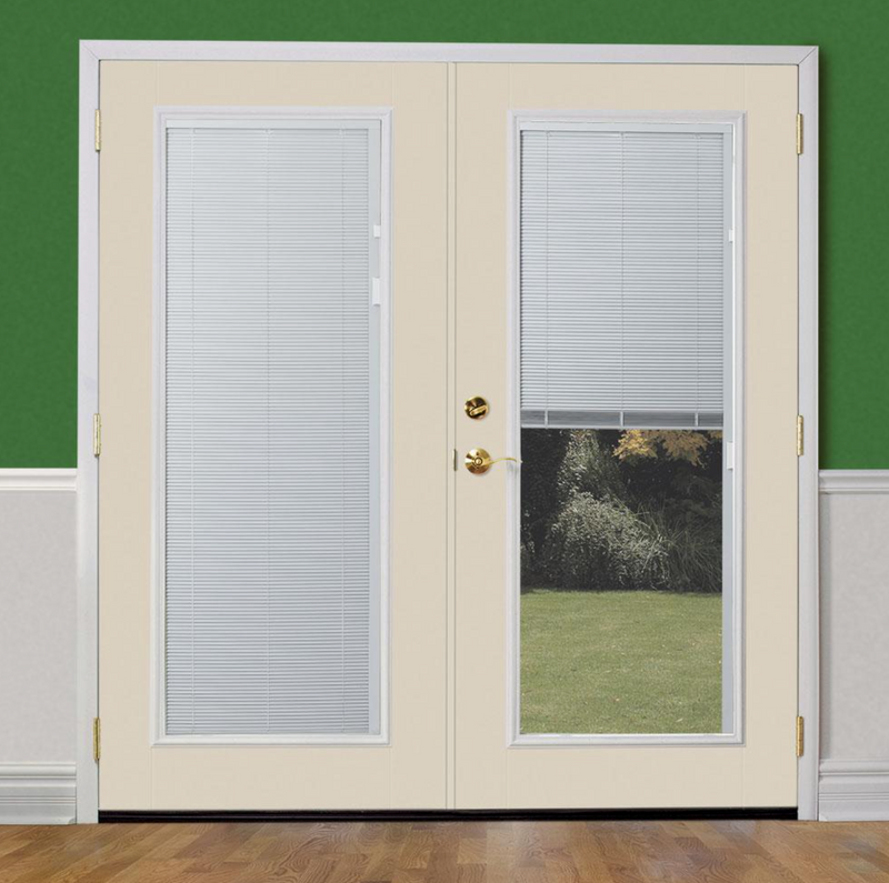 72 in. x 80 in. Canyon View Steel Prehung Left-Hand Inswing Mini Blind Patio Door with Brickmold